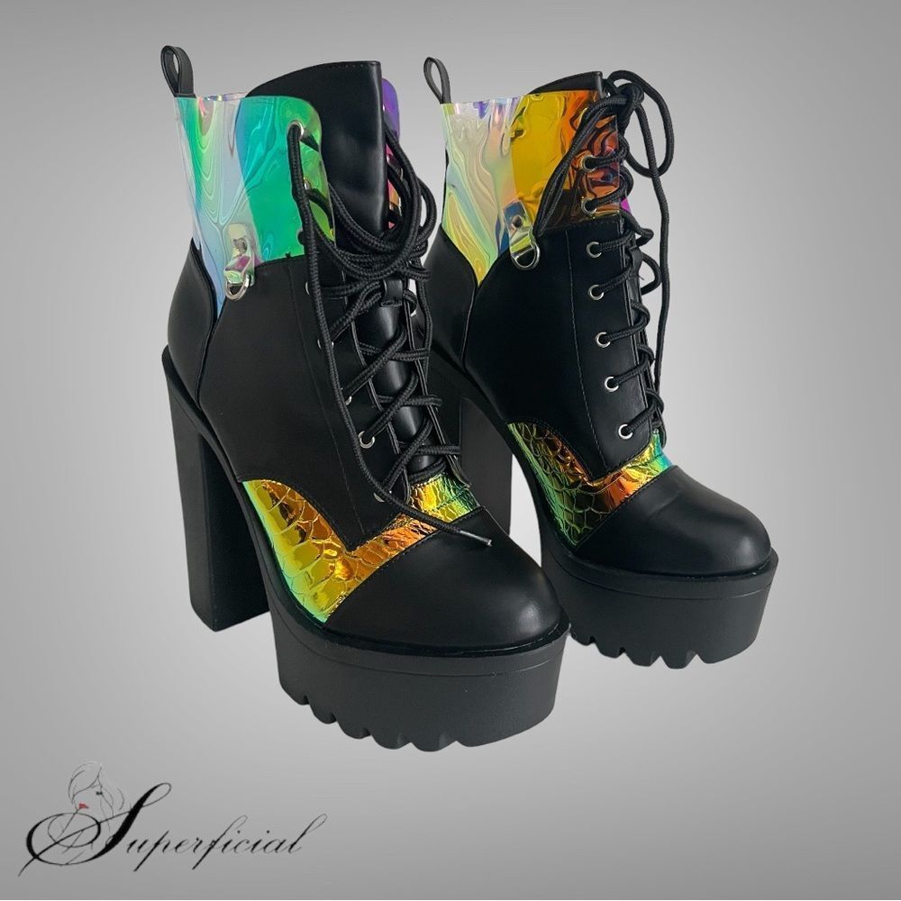 Black and Iridescent Platform Boot
